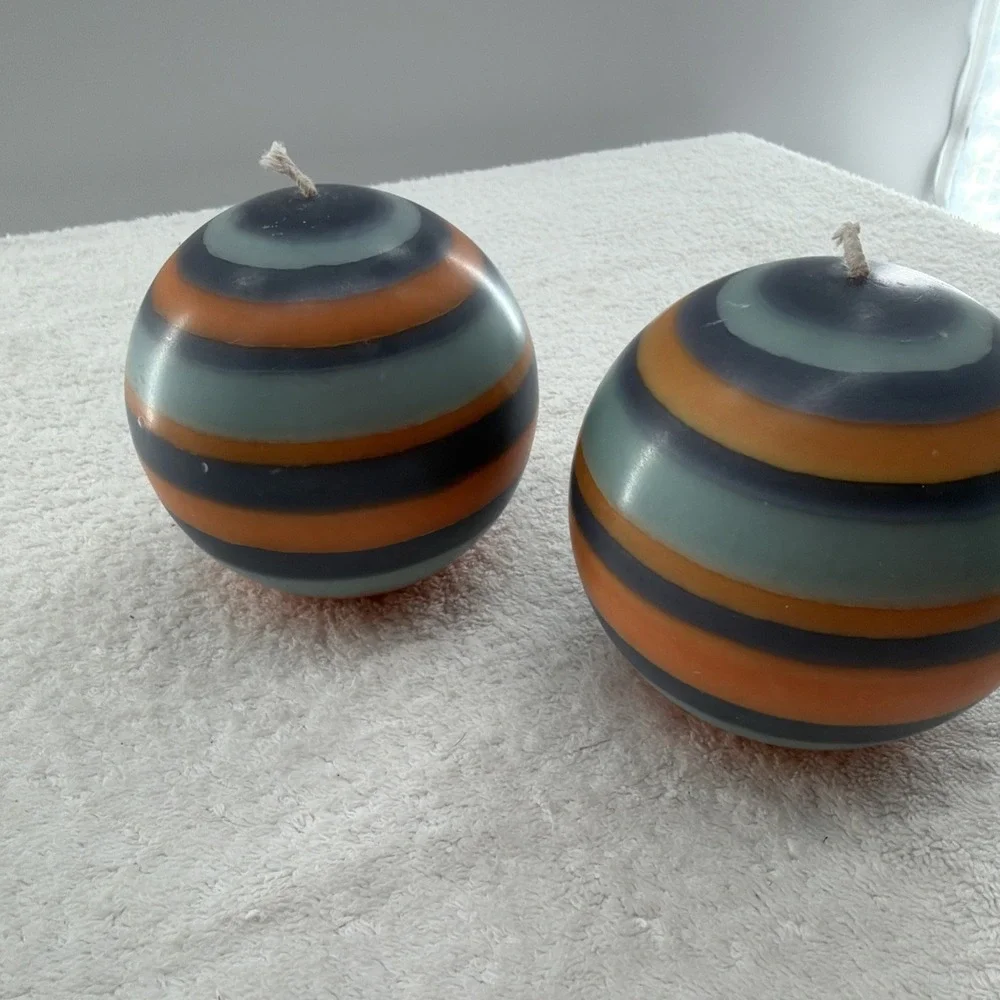 Eco Ball Round Candle Set Of 2 Marigold, Gunmetal and Opaline Made in UK $64 Ret